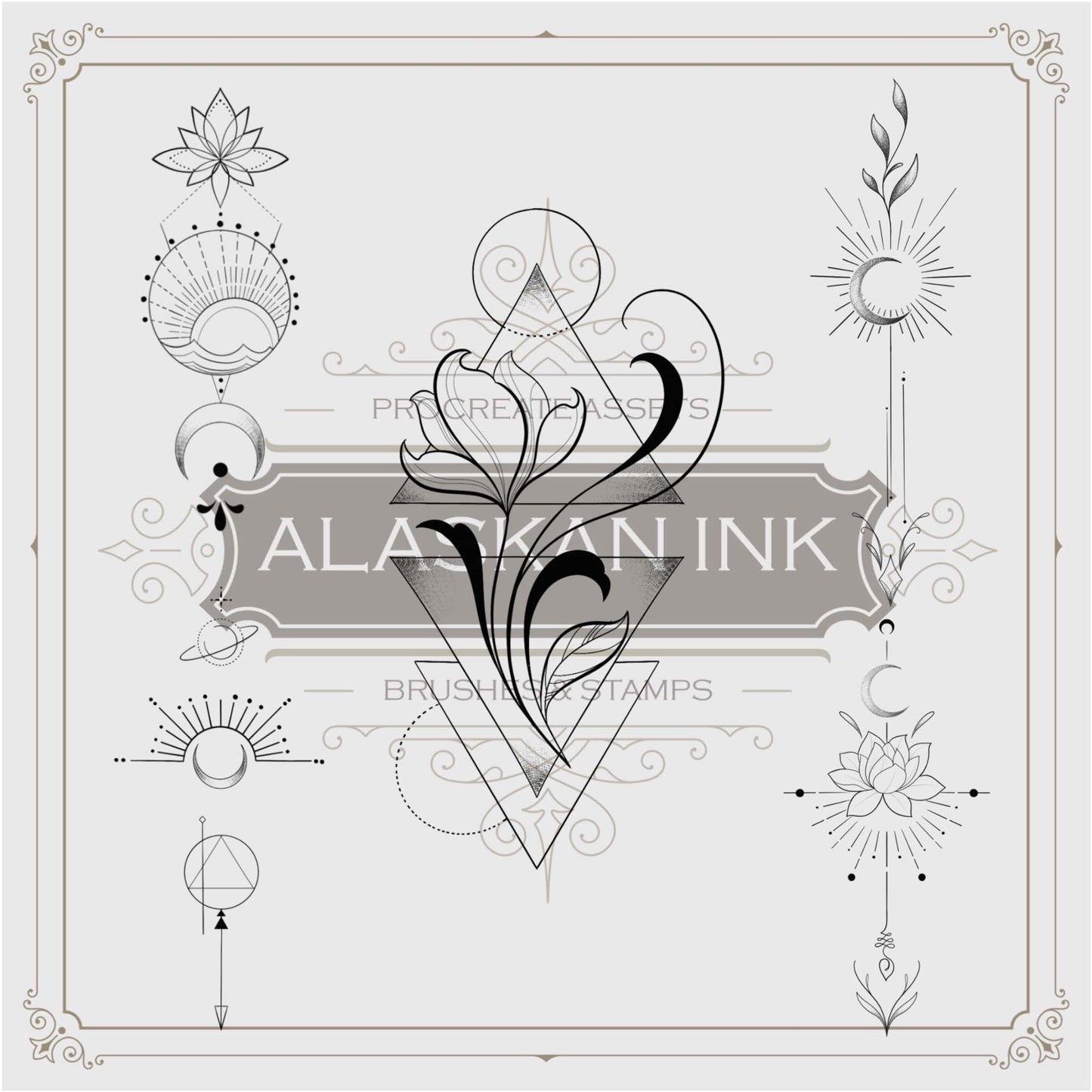 100 Minimalist Procreate Neo Traditional  Ornament Tattoo Brush by Alaskan ink