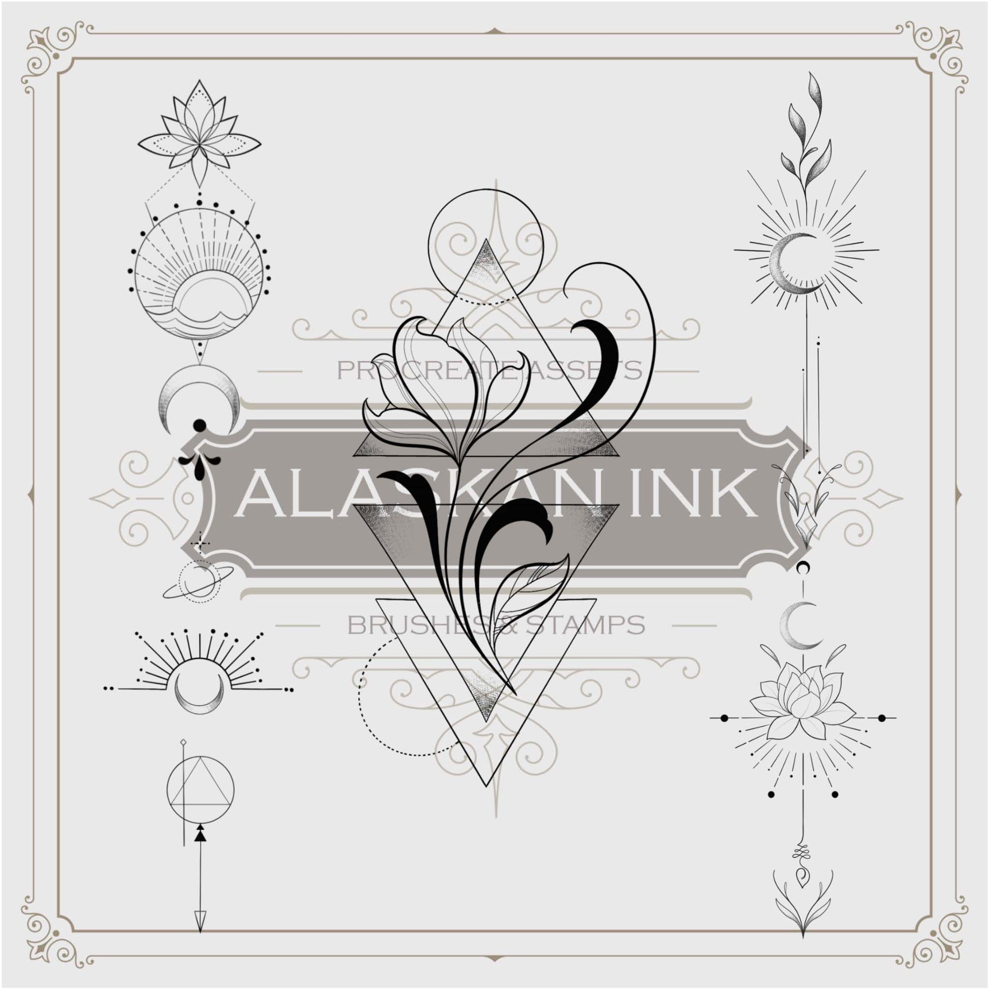 100 Minimalist Procreate Neo Traditional  Ornament Tattoo Brush by Alaskan ink