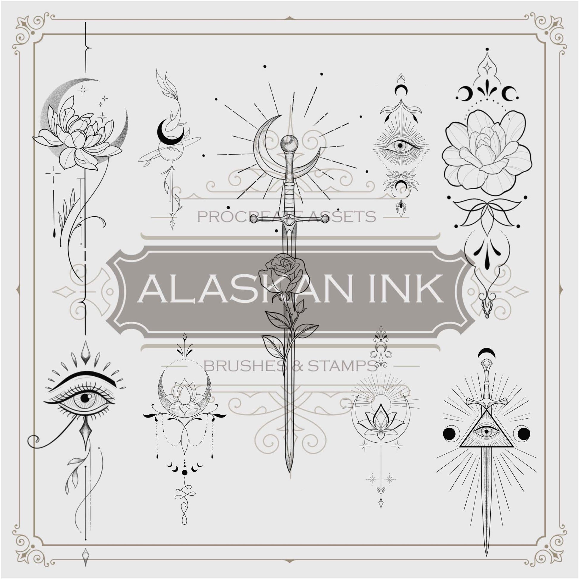 100 Minimalist Procreate Neo Traditional  Ornament Tattoo Brush by Alaskan ink