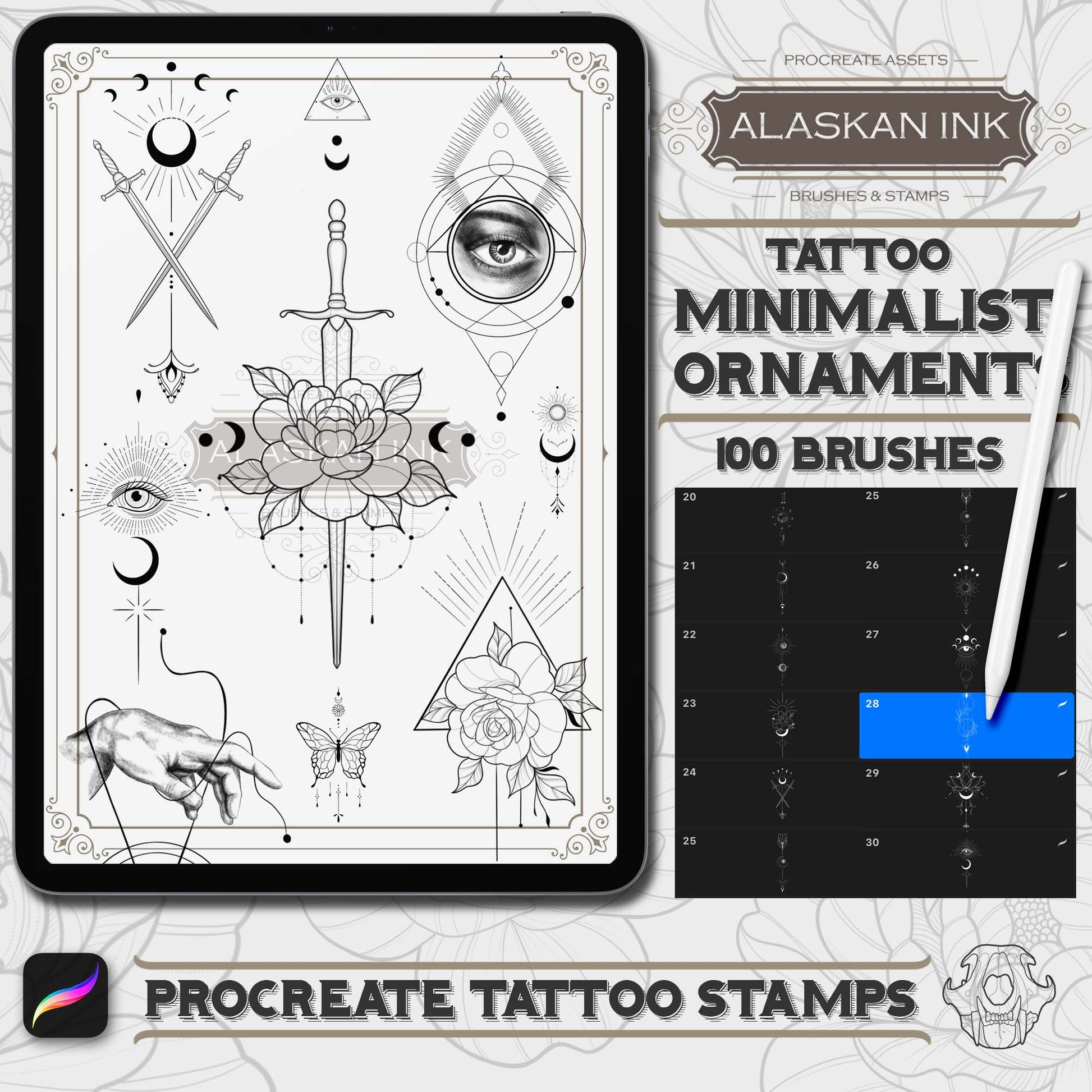 100 Minimalist Procreate Neo Traditional  Ornament Tattoo Brush by Alaskan ink