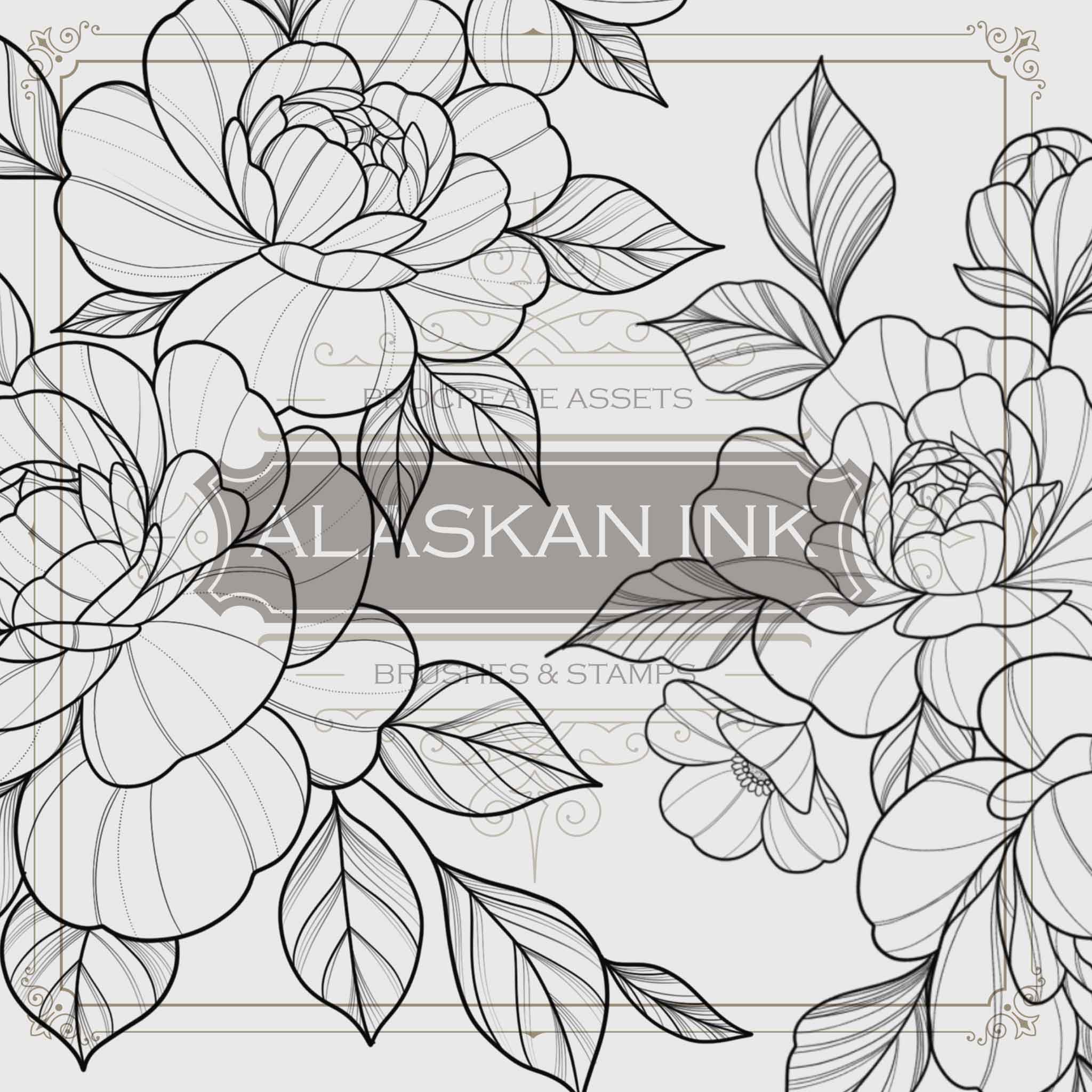 Floral Tattoo Designs Procreate Pack | 400 Flower Tattoo Brushes