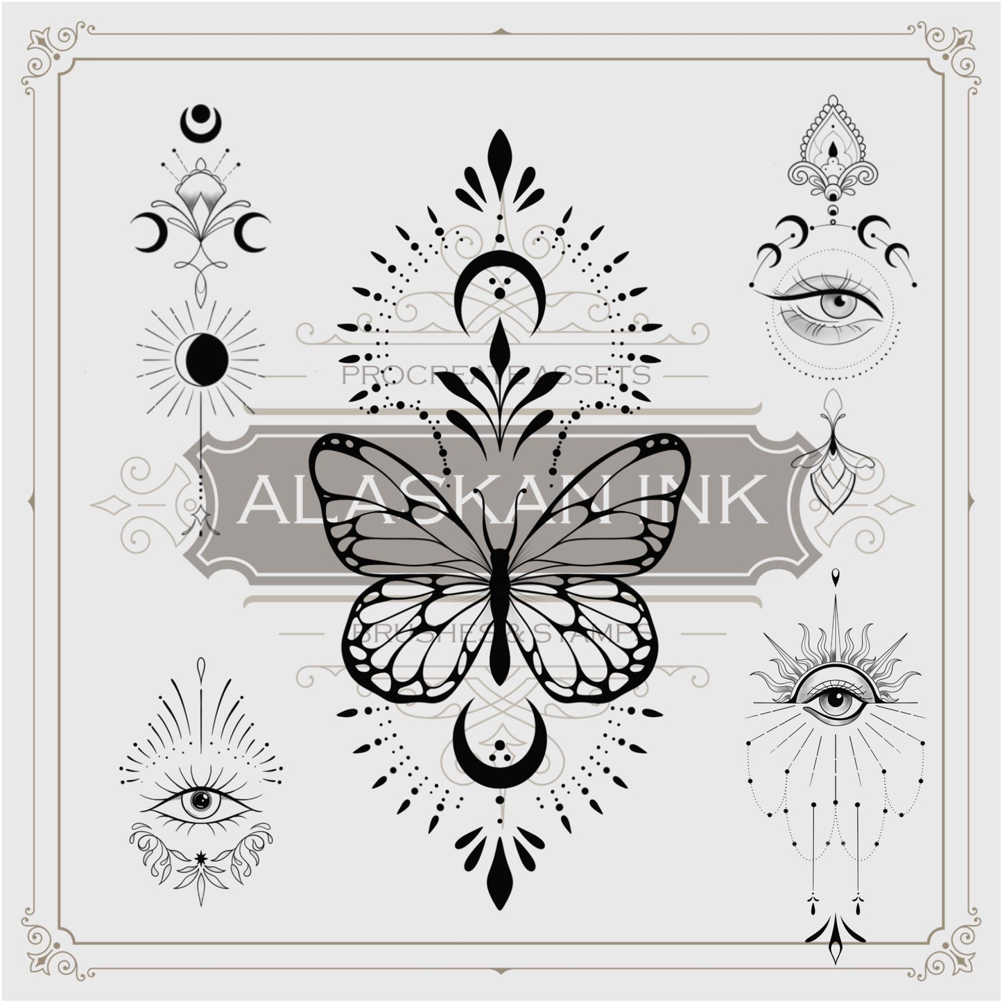 100 Minimalist Procreate Neo Traditional  Ornament Tattoo Brush by Alaskan ink