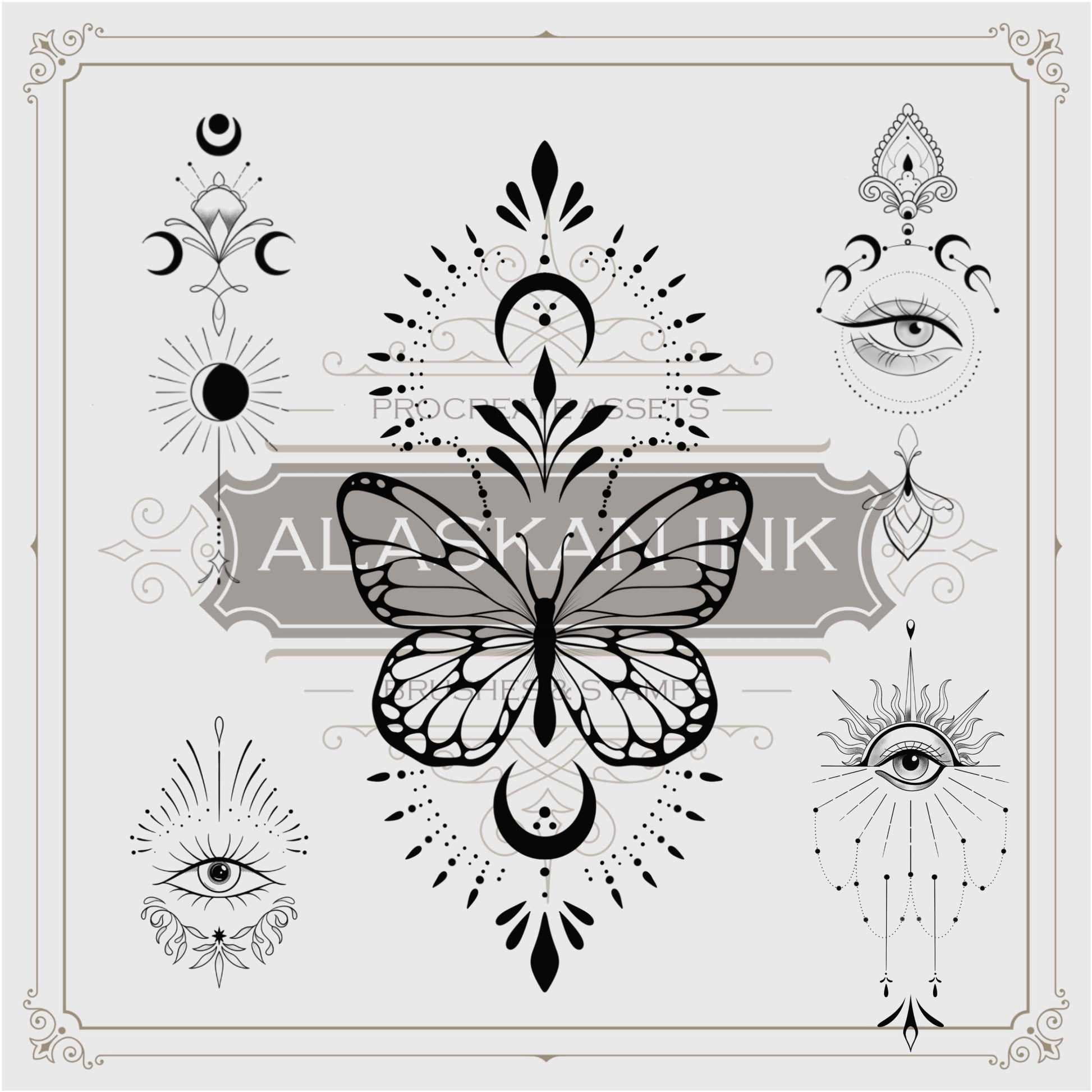 100 Minimalist Procreate Neo Traditional  Ornament Tattoo Brush by Alaskan ink