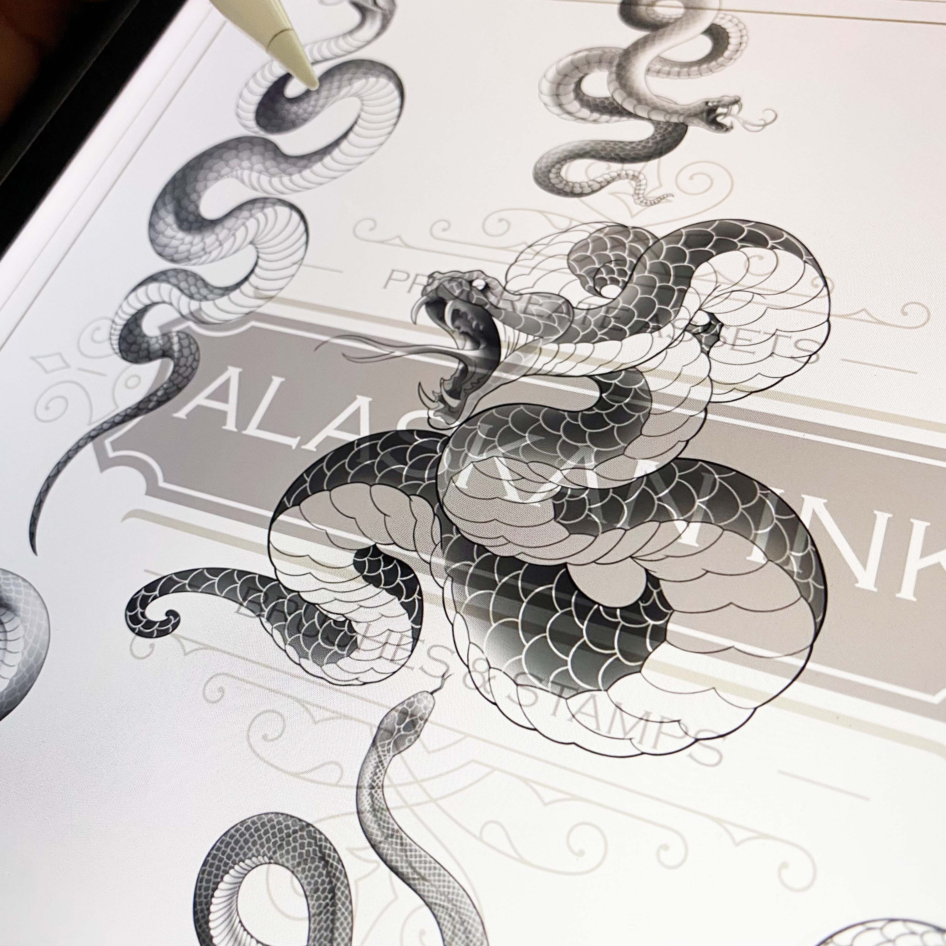 61 Snakes Tattoo Brushes & Stamps Volume 1 for Procreate application