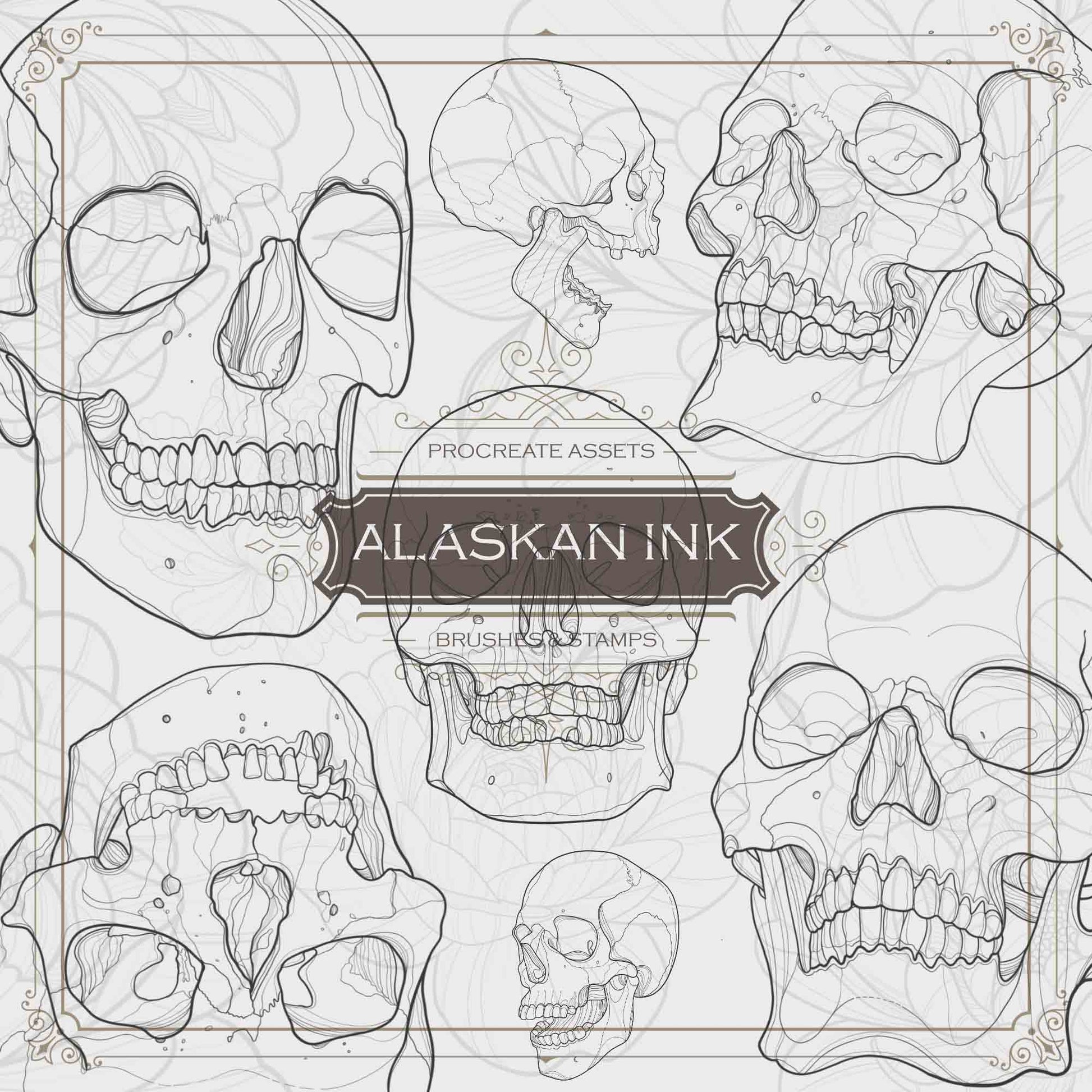 50 Skulls Tattoo Procreate bruhses for iPad and iPad pro by Alaskan ink studio