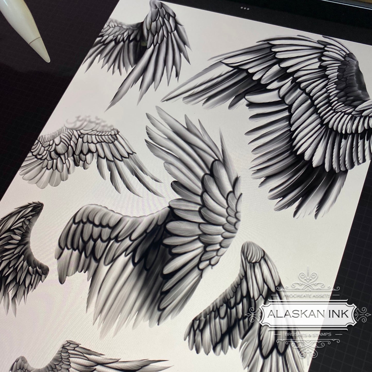 35 Wings Tattoo Brushset for Procreate app by Alaskan ink studio