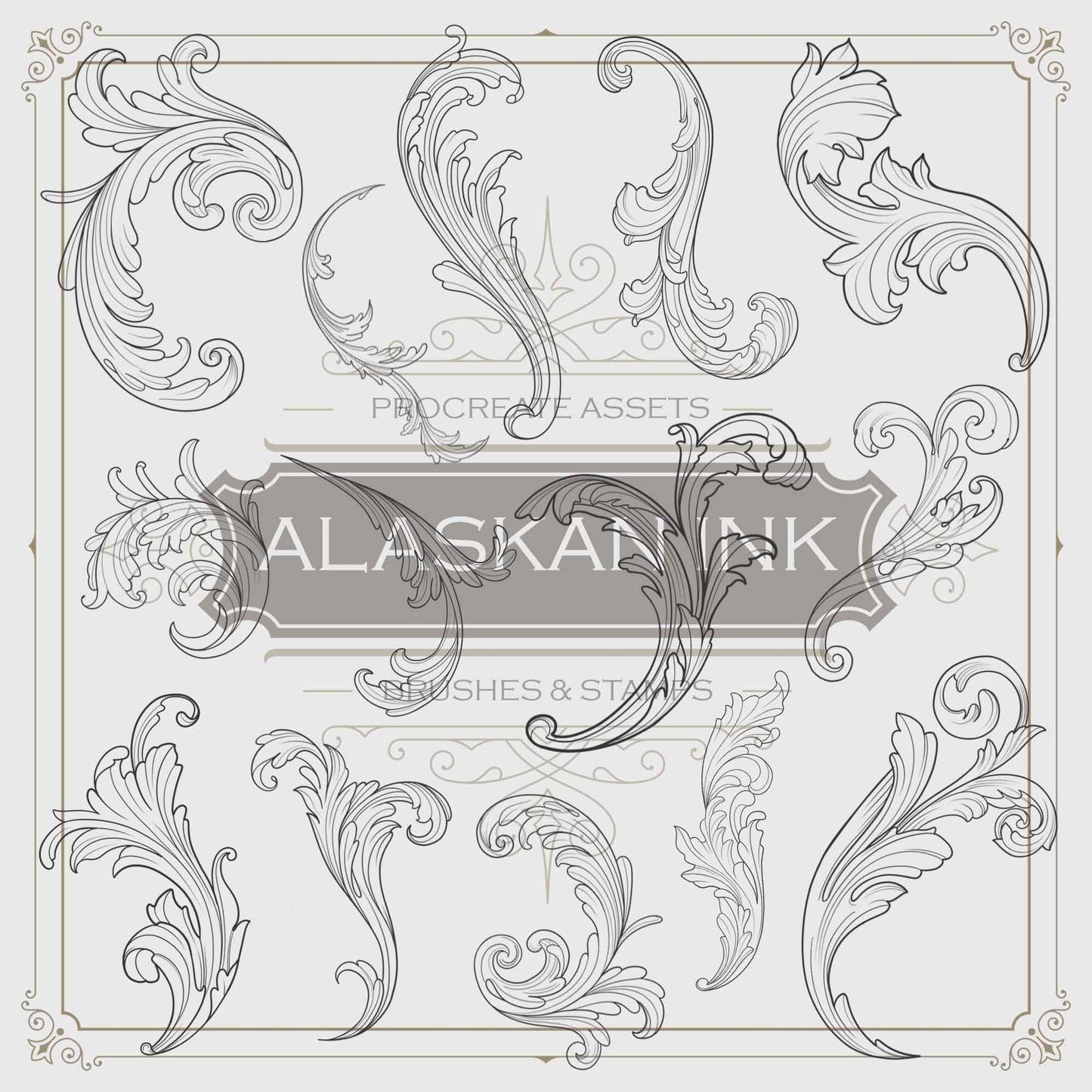 50 Acanthus Ornaments Tattoo Brushes for Procreate Application created by Alaskan ink