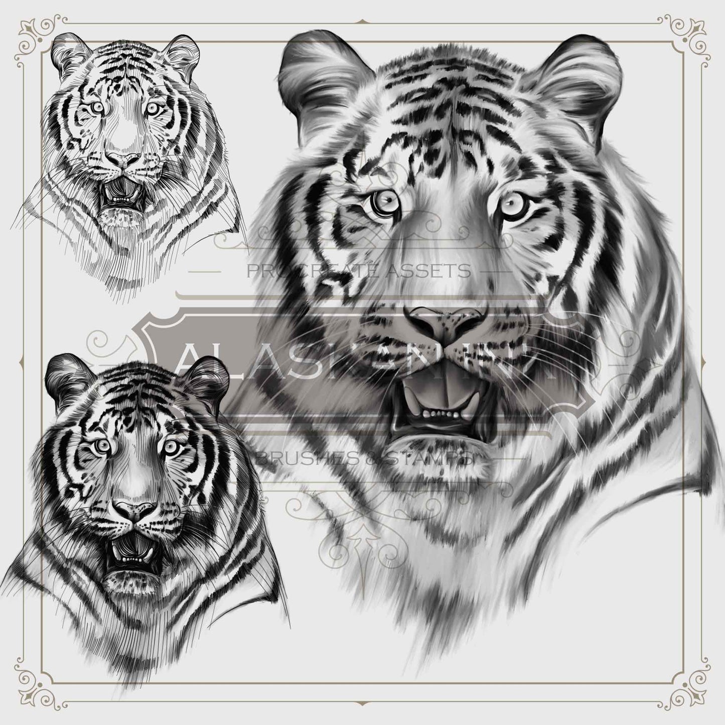 20 Realistic Tigers Tattoo brushes and stamps for Procreate app