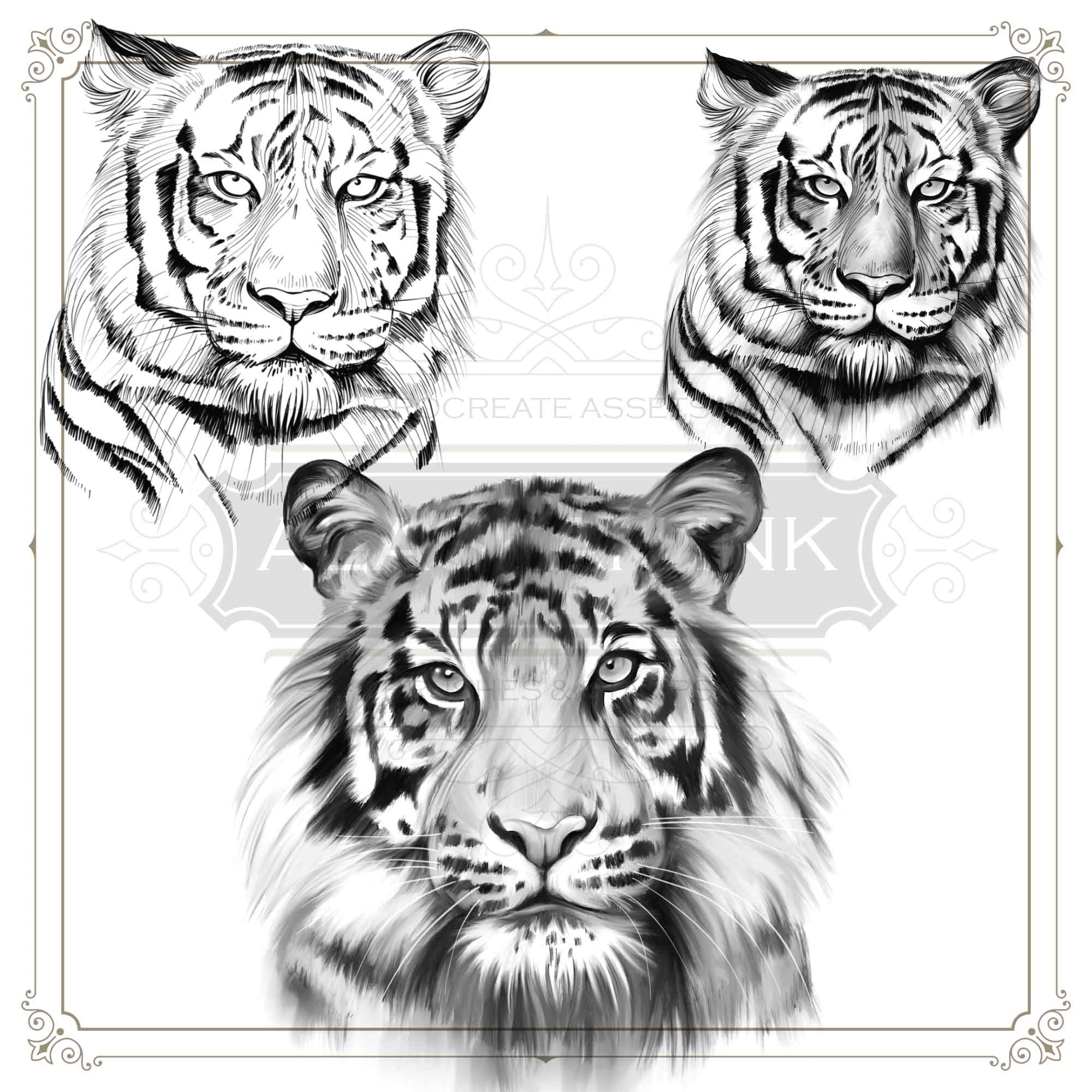 Tiger tattoo flash by Oliver Brechensbauer I Fake tiger Tattoos - Like ink