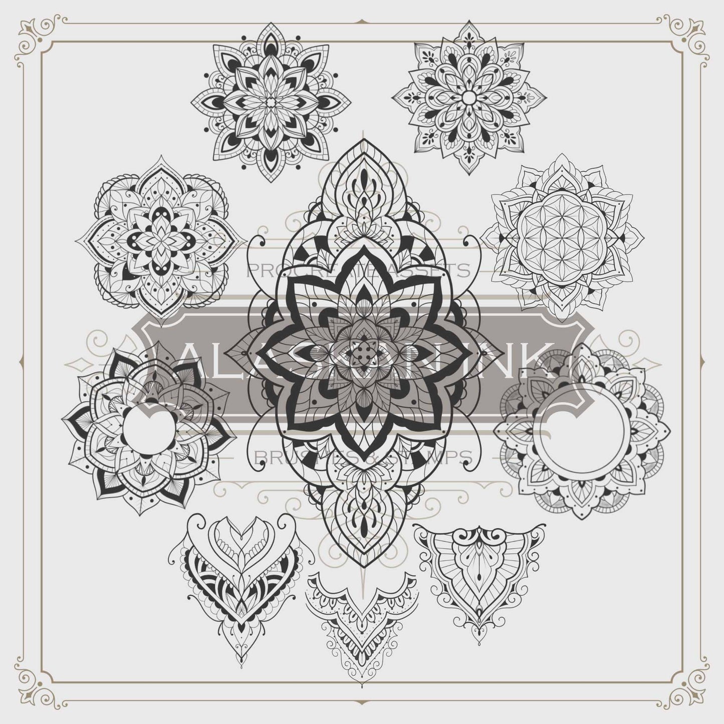 340 Flowers and Ornaments Tattoo Brushes for Procreate application iPad by Alaskan Ink Studio ink