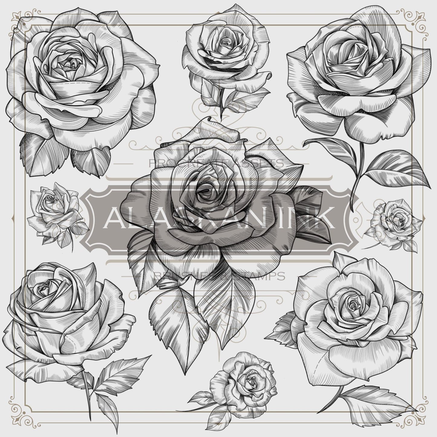 200 Roses Tattoo Bruses & Stamps Volume 1 for Procreate application