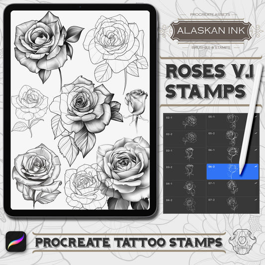 200 Roses Tattoo Bruses & Stamps Volume 1 for Procreate application