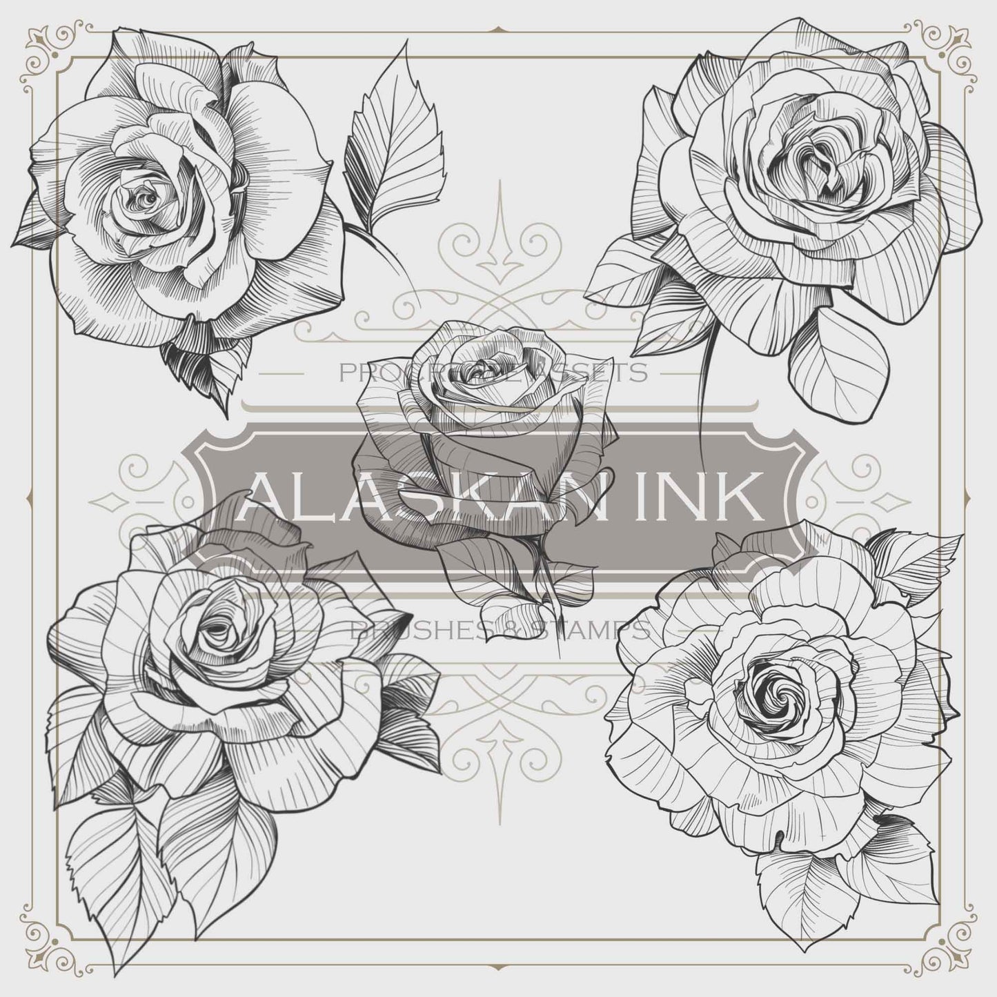 200 Roses Tattoo Bruses & Stamps Volume 1 for Procreate application