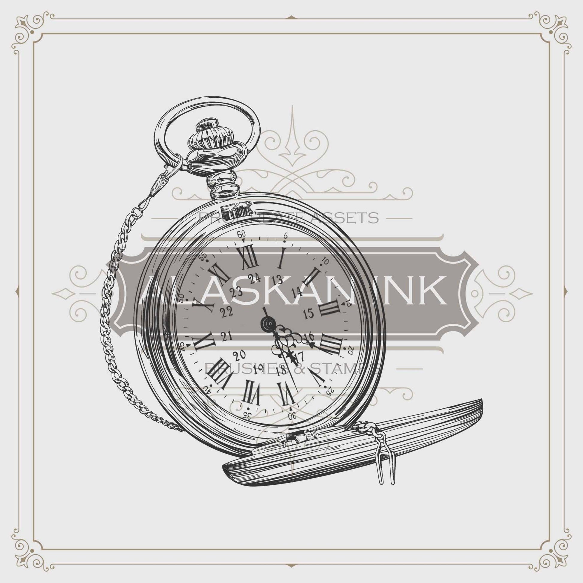 50 Pocket Watch Tattoo Brushes for Procreate application iPad and iPAd pro created by Tattoo Artists 